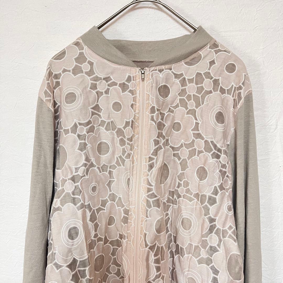 LAFFINEE カーディガン 花柄 シアー 長袖 ベージュ M レース 7