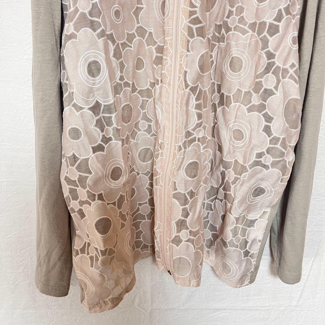 LAFFINEE カーディガン 花柄 シアー 長袖 ベージュ M レース 8