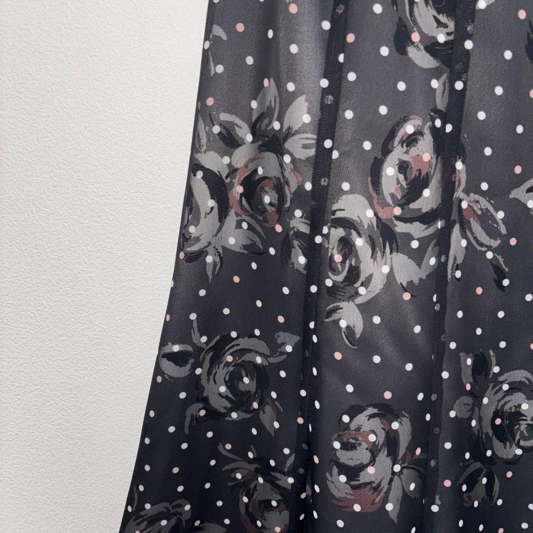 Aylesbury フレアスカート S グレー系 花柄ドットシアーひざ丈d751 5