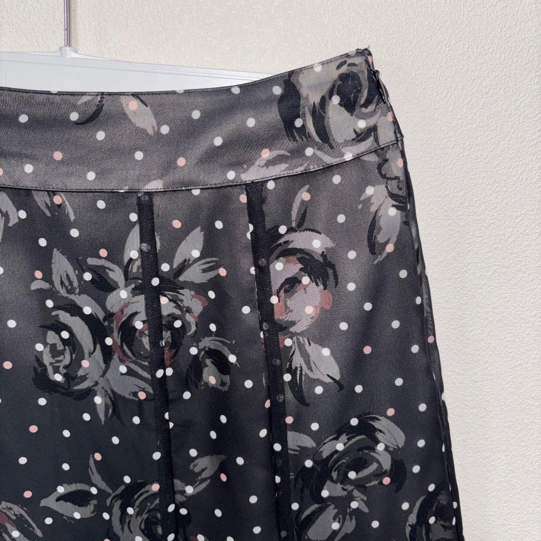 Aylesbury フレアスカート S グレー系 花柄ドットシアーひざ丈d751 7