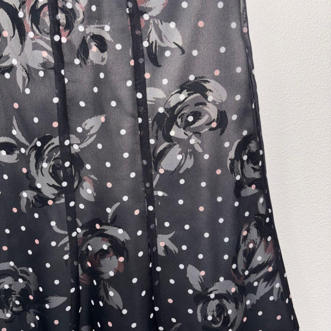 Aylesbury フレアスカート S グレー系 花柄ドットシアーひざ丈d751 8