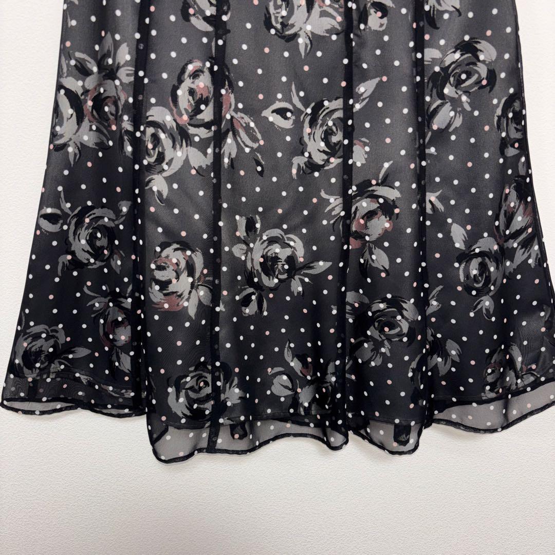 Aylesbury フレアスカート S グレー系 花柄ドットシアーひざ丈d751 10