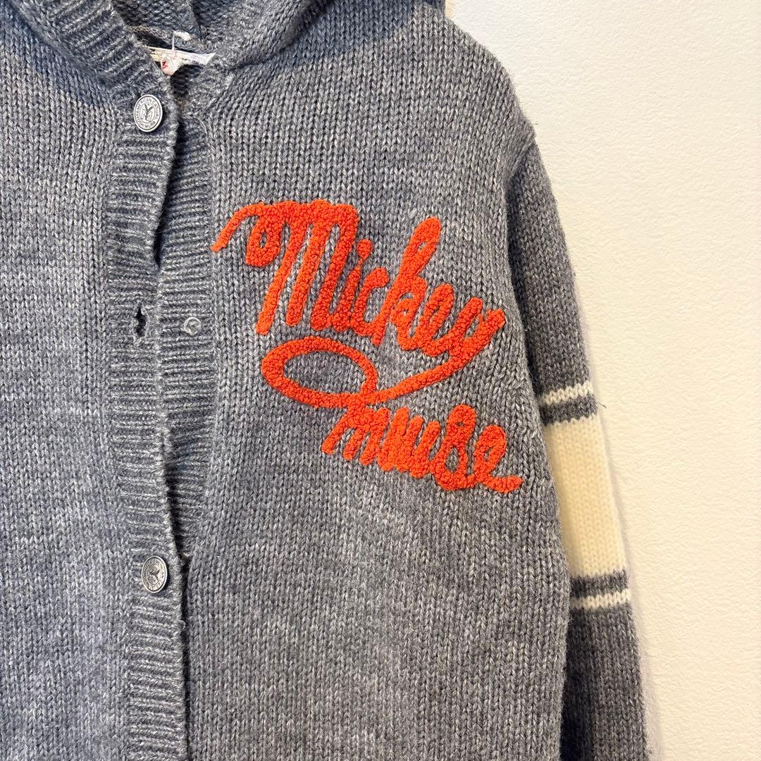 ミッキーマウス ニットパーカー 刺繍 グレー M ディズニー フーディー 羽織り 2