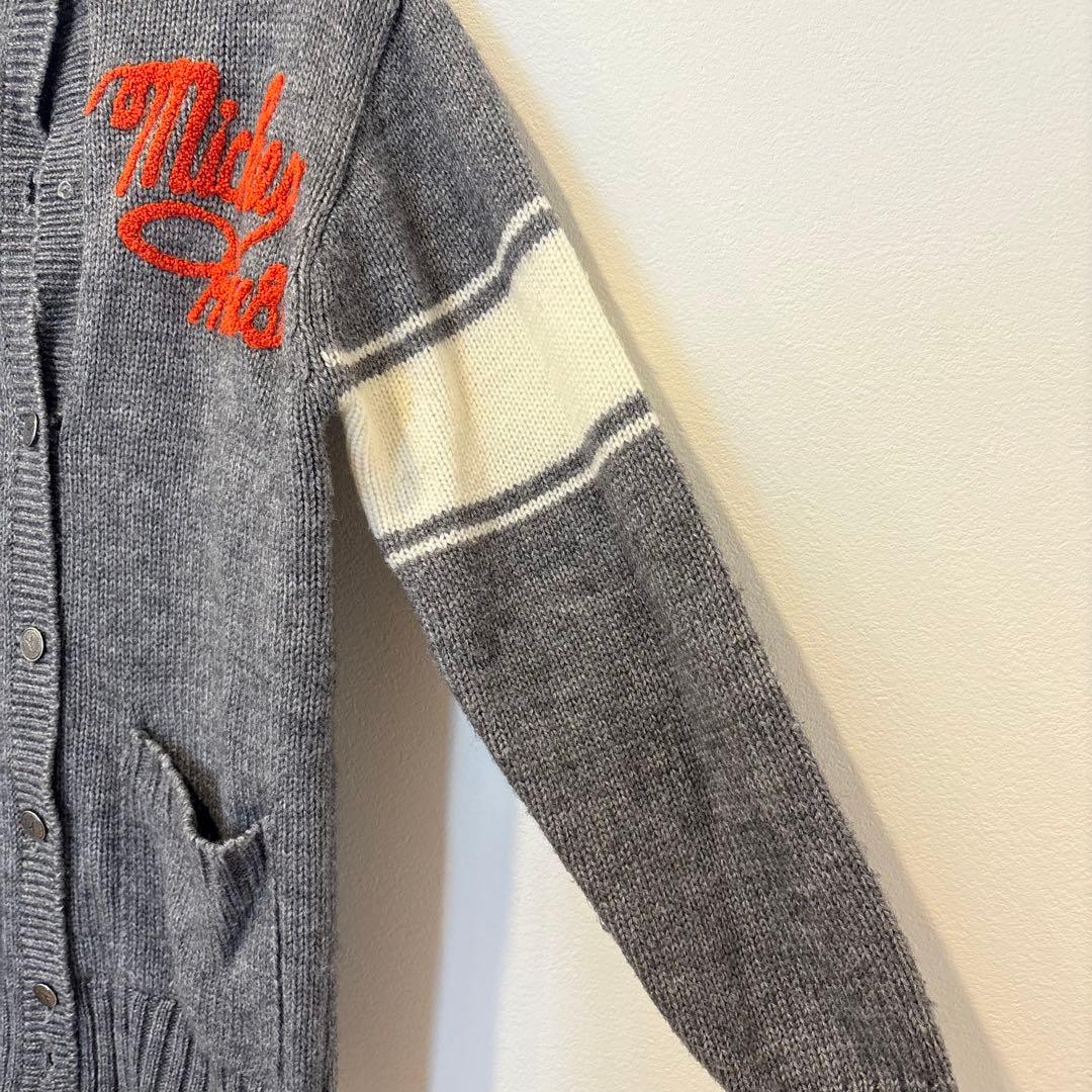 ミッキーマウス ニットパーカー 刺繍 グレー M ディズニー フーディー 羽織り 3