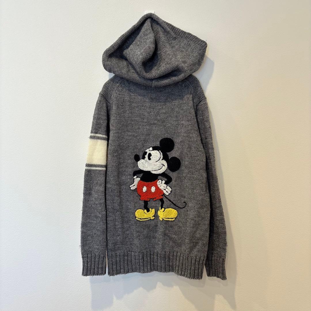 ミッキーマウス ニットパーカー 刺繍 グレー M ディズニー フーディー 羽織り 4