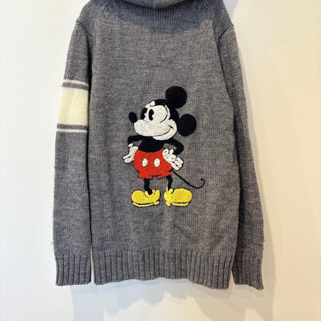 ミッキーマウス ニットパーカー 刺繍 グレー M ディズニー フーディー 羽織り 5