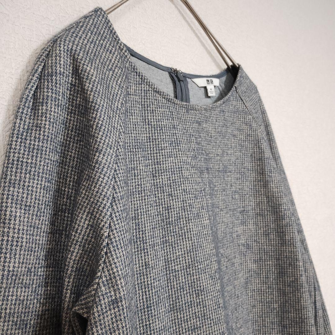 UNIQLO グレー ラウンドネック 七分袖 ニットワンピース M シンプル 春 3
