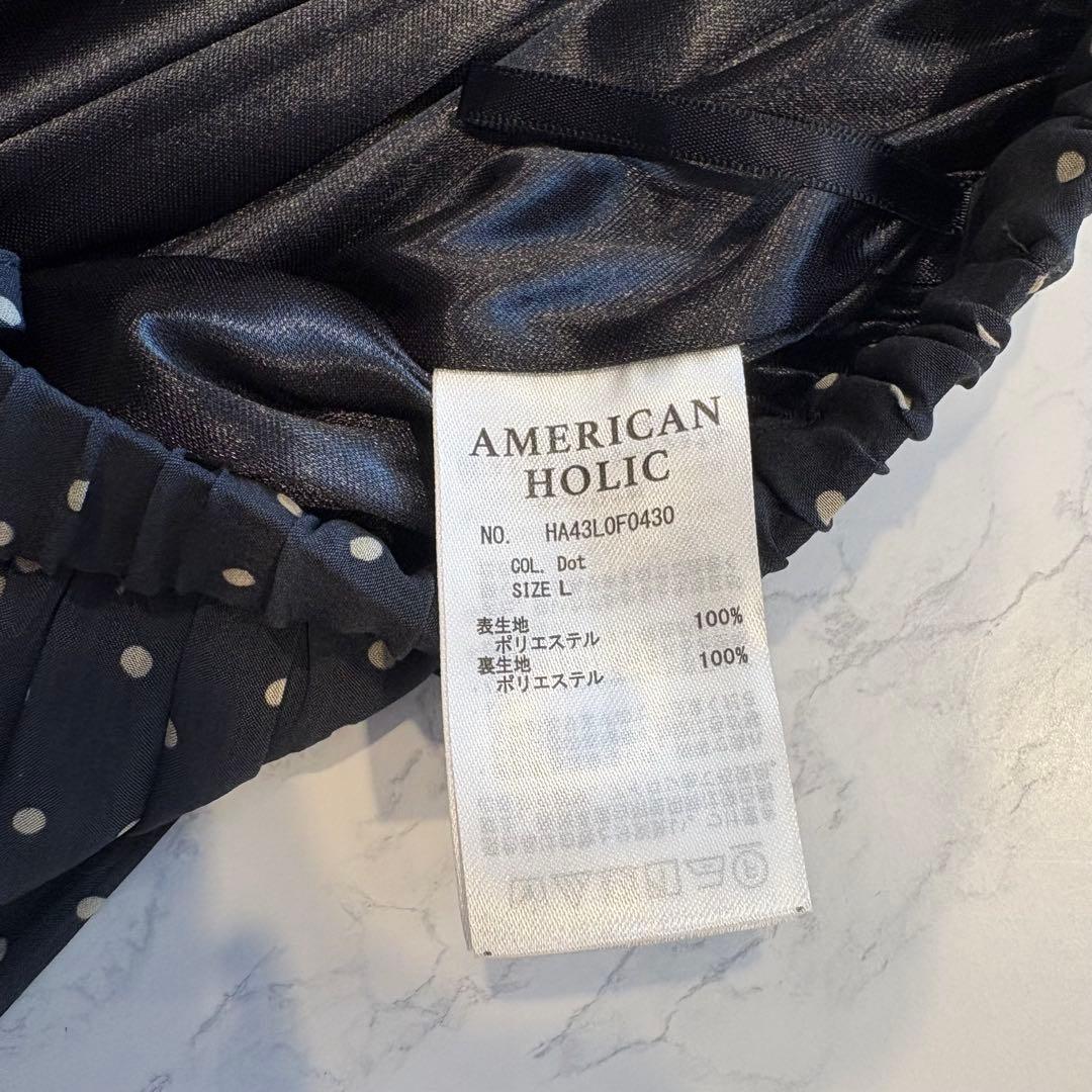 アメリカンホリック ワイドパンツ ドット　水玉　黒　ブラック L プリーツ 8