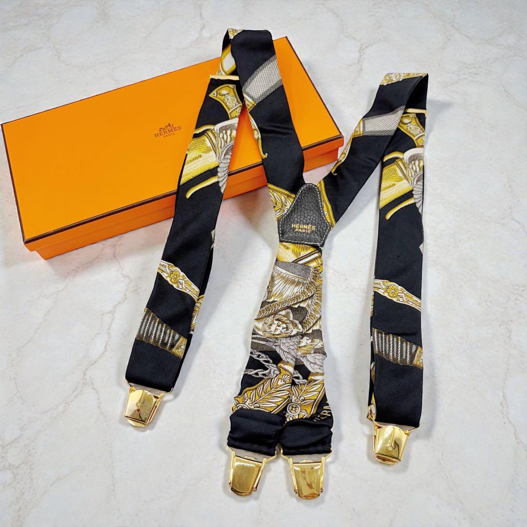 ⭐️美品⭐️ エルメス シルク サスペンダー ブルー × ゴールド