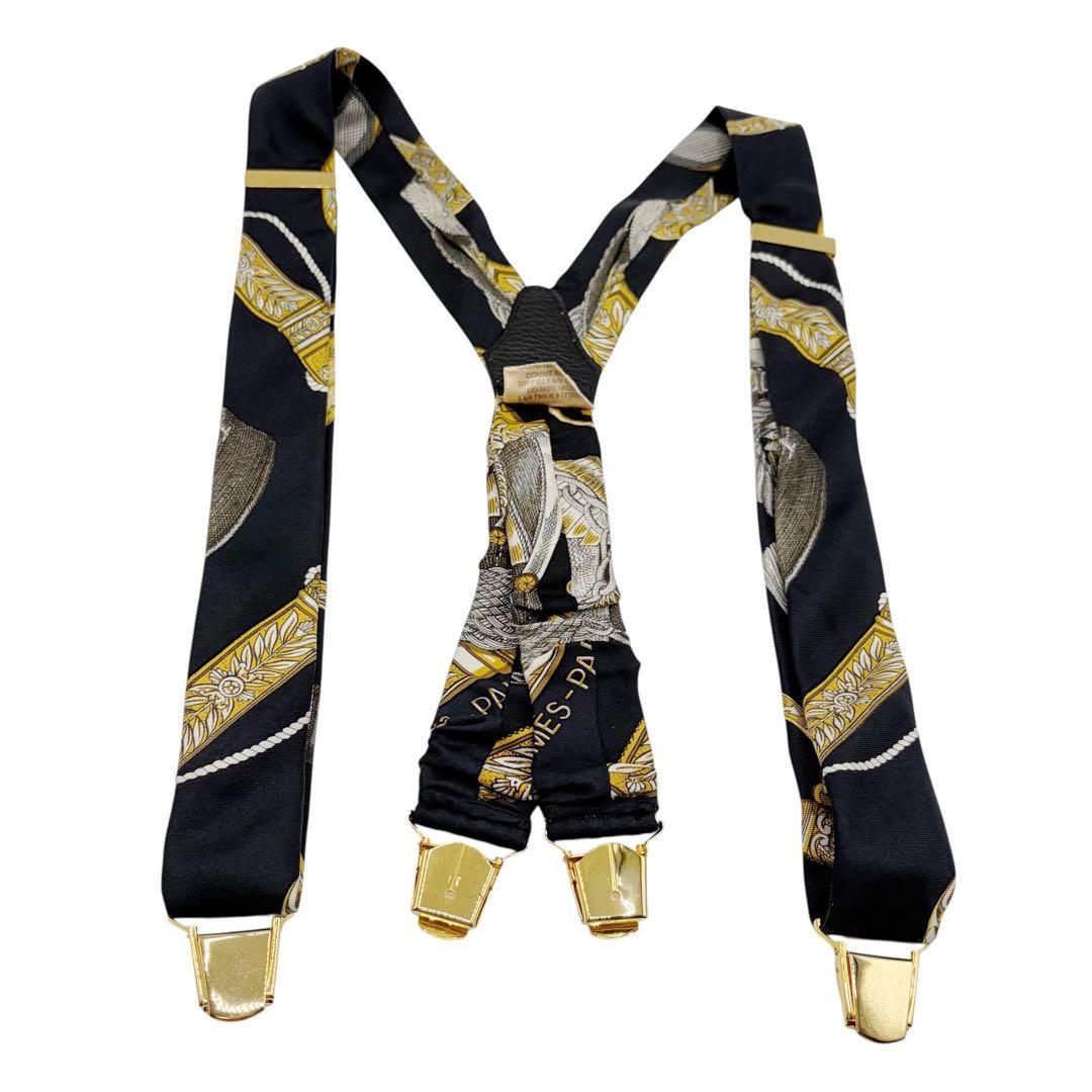 ⭐️美品⭐️ エルメス シルク サスペンダー ブルー × ゴールド 3