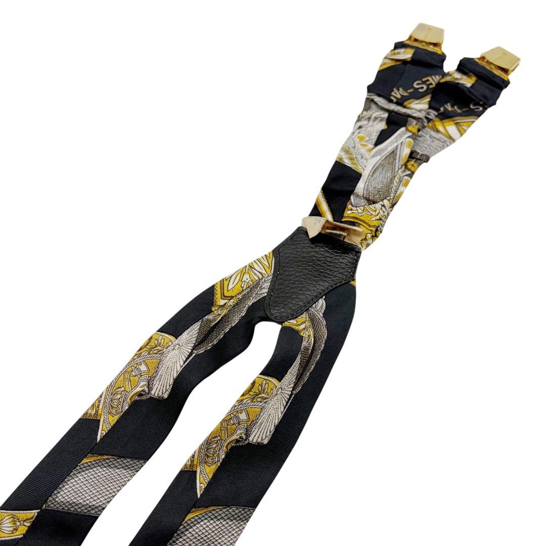 ⭐️美品⭐️ エルメス シルク サスペンダー ブルー × ゴールド 4