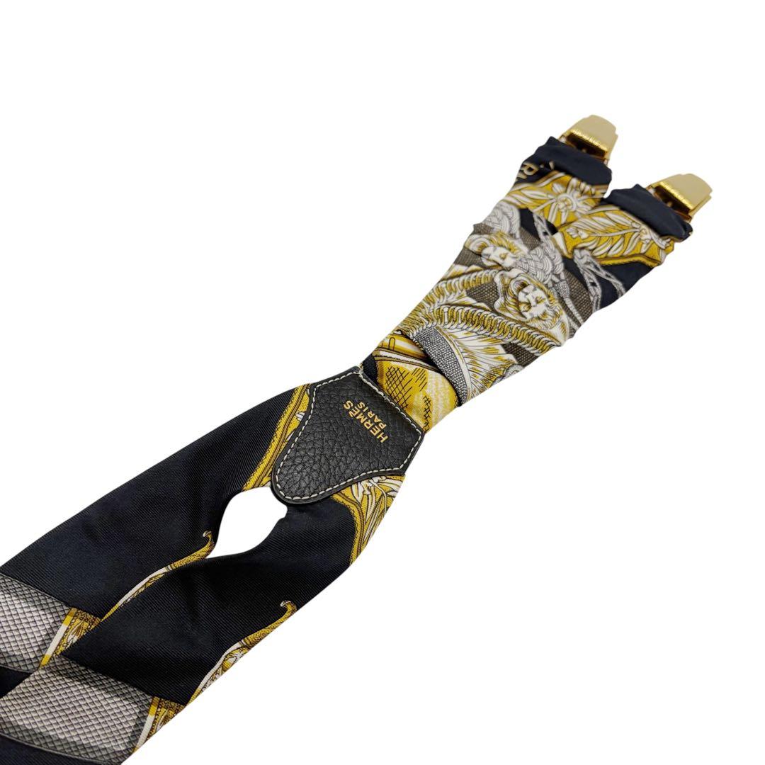 ⭐️美品⭐️ エルメス シルク サスペンダー ブルー × ゴールド 5