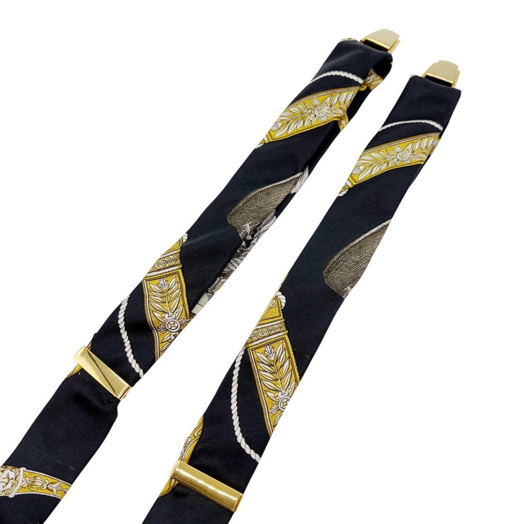 ⭐️美品⭐️ エルメス シルク サスペンダー ブルー × ゴールド 6