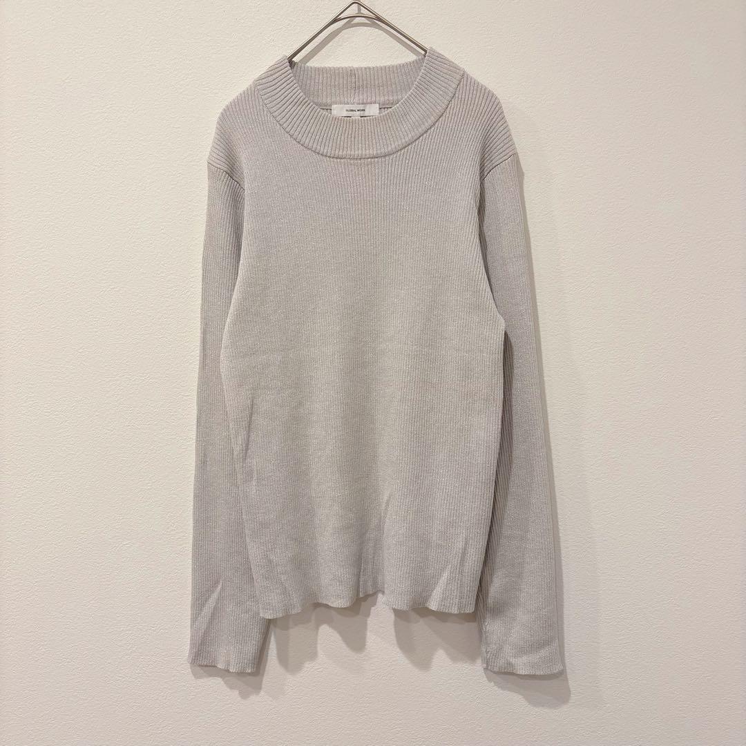 グローバルワーク リブニットセーター　長袖 ラメ入り L グレー　ベージュ