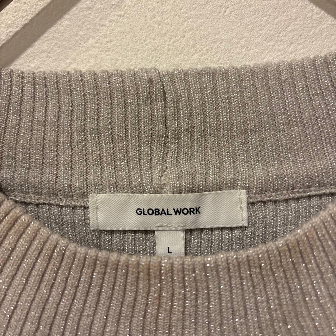 グローバルワーク リブニットセーター　長袖 ラメ入り L グレー　ベージュ 3