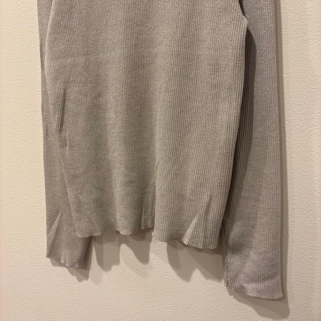 グローバルワーク リブニットセーター　長袖 ラメ入り L グレー　ベージュ 4