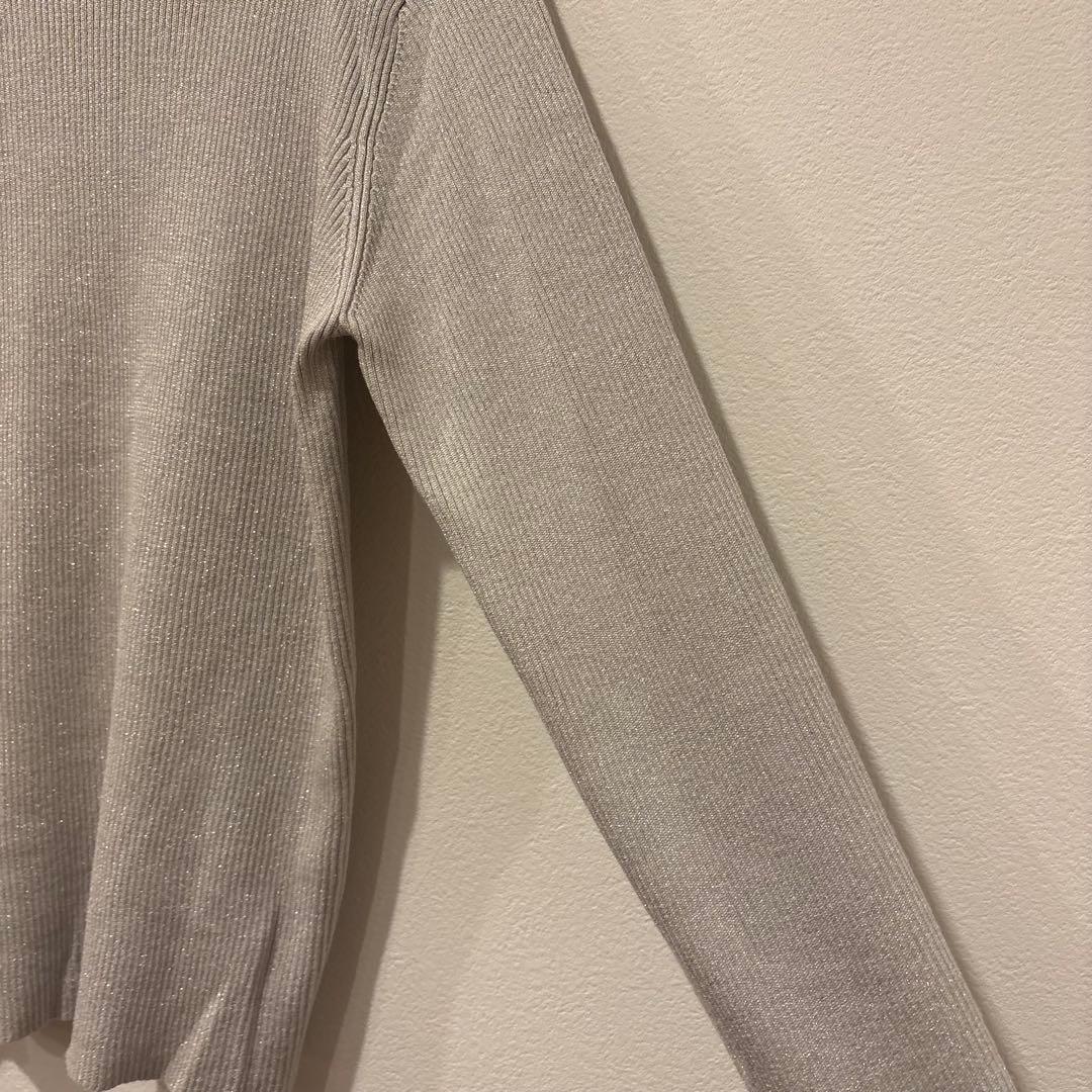 グローバルワーク リブニットセーター　長袖 ラメ入り L グレー　ベージュ 5