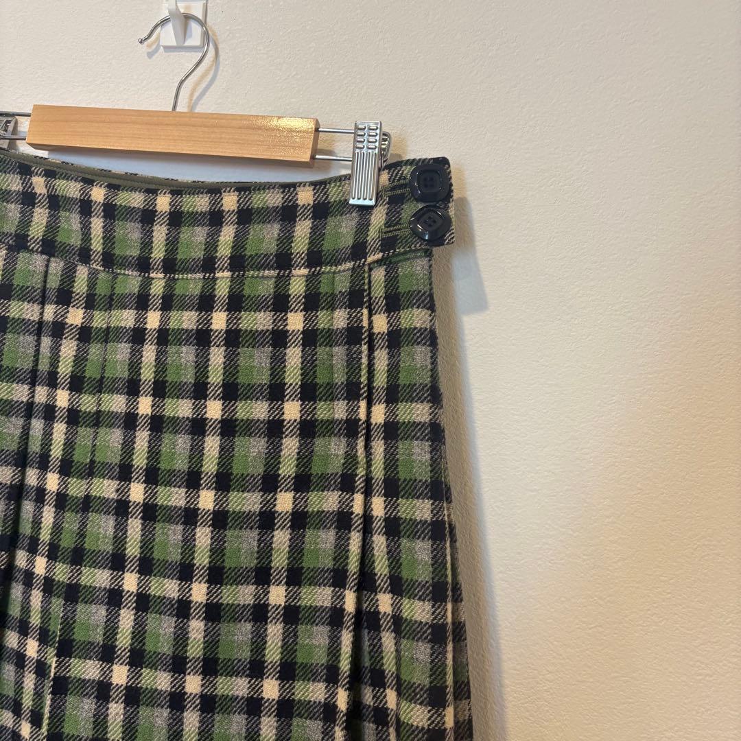 ネミ フレアスカート 膝丈　チェック柄　ウール調 グリーン 緑　M ビンテージ 2