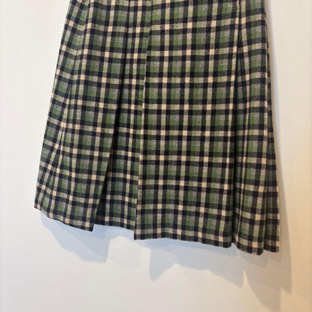 ネミ フレアスカート 膝丈　チェック柄　ウール調 グリーン 緑　M ビンテージ 3