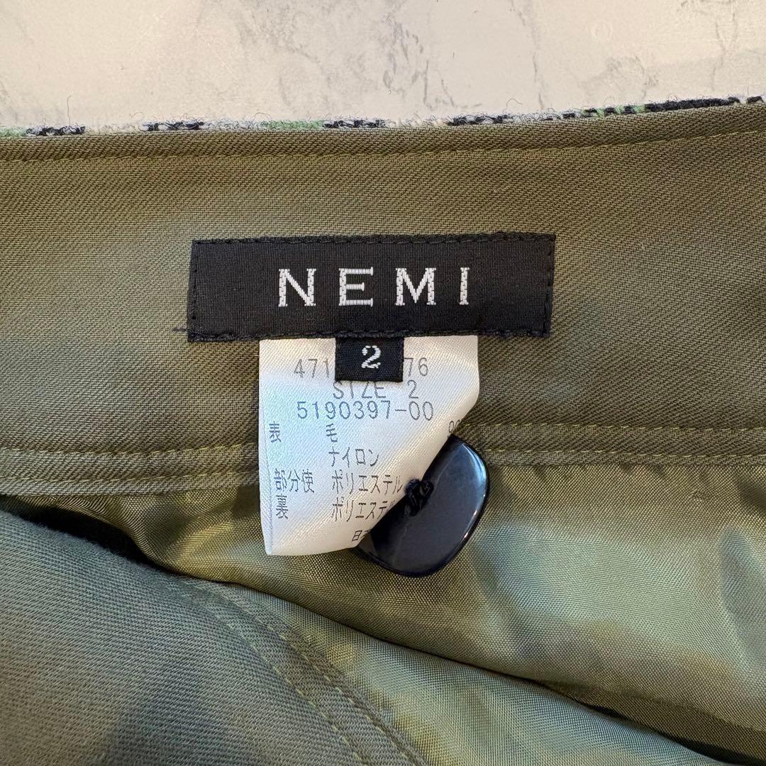 ネミ フレアスカート 膝丈　チェック柄　ウール調 グリーン 緑　M ビンテージ 8