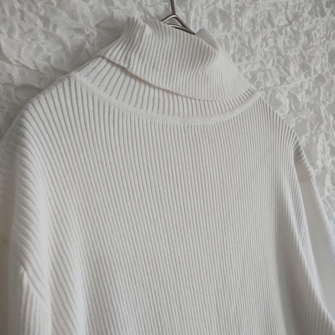 【シーインカーブ】リブ編みホワイトタートルネックセーター3XL着合わせ抜群 11