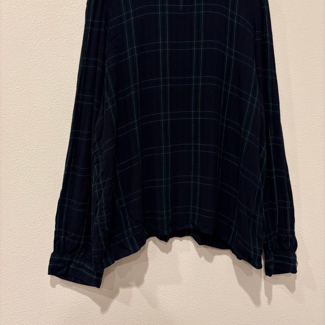 ザラ ブラウス トップス　長袖 チェック柄　ネイビー 紺色　緑　Sサイズ　上品 3