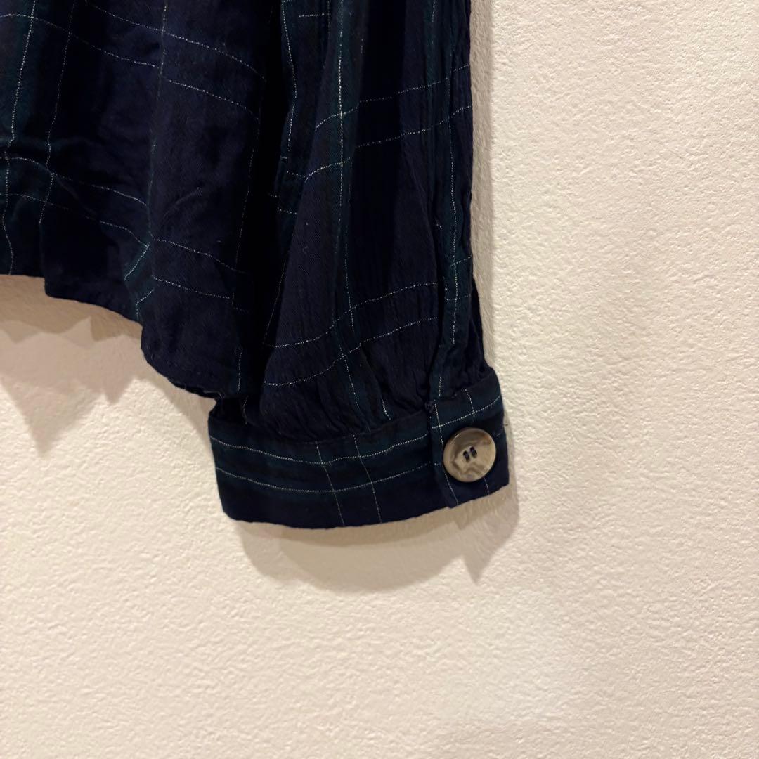 ザラ ブラウス トップス　長袖 チェック柄　ネイビー 紺色　緑　Sサイズ　上品 7