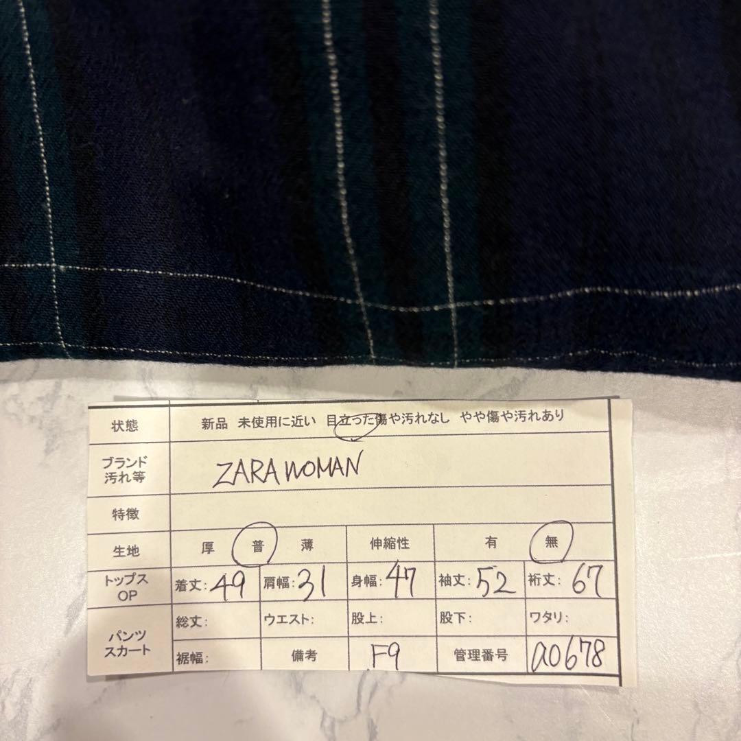 ザラ ブラウス トップス　長袖 チェック柄　ネイビー 紺色　緑　Sサイズ　上品 9