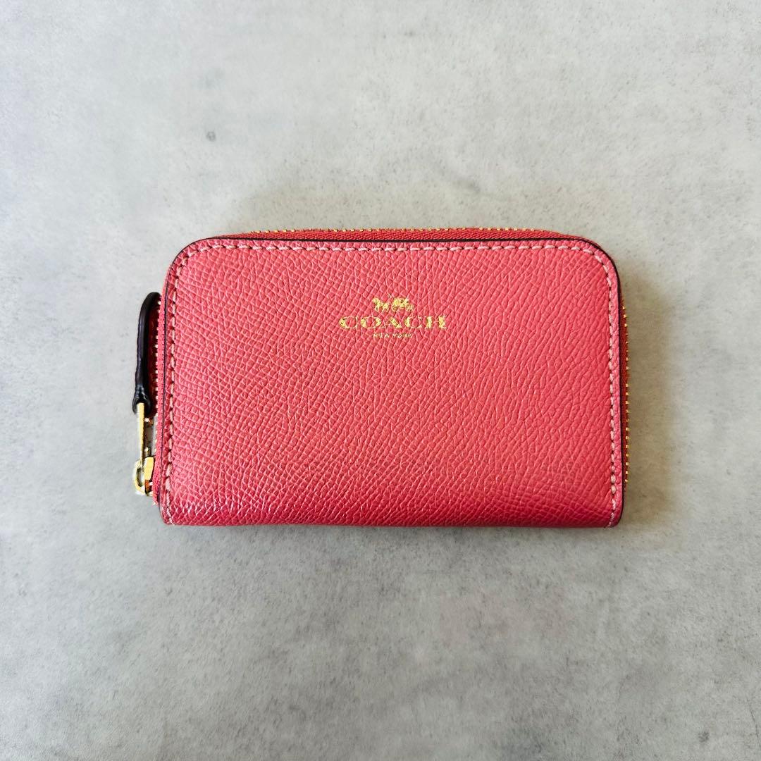 COACH クロスグレインレザー　ラウンドジップ　コインケース　ピンク