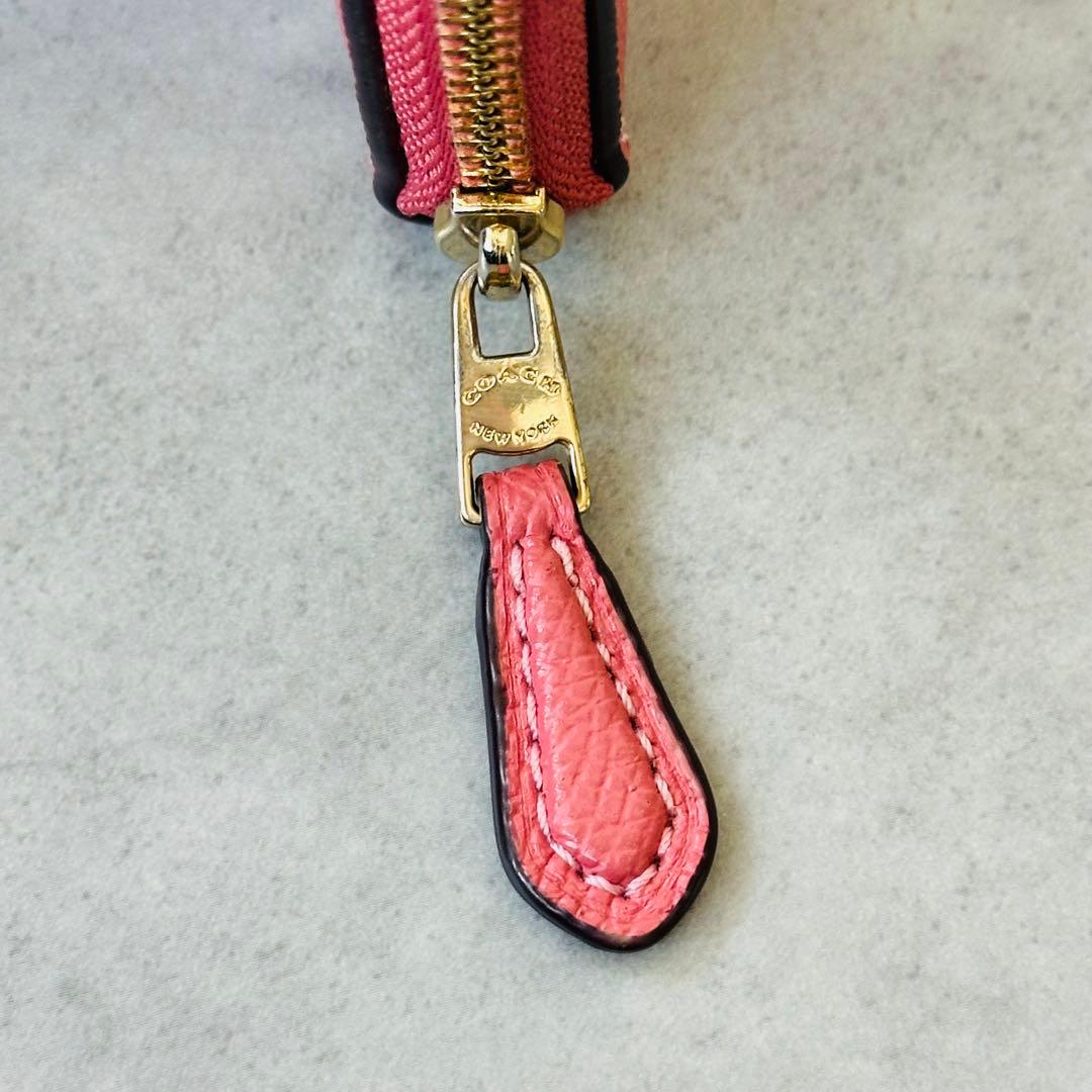 COACH クロスグレインレザー　ラウンドジップ　コインケース　ピンク 12