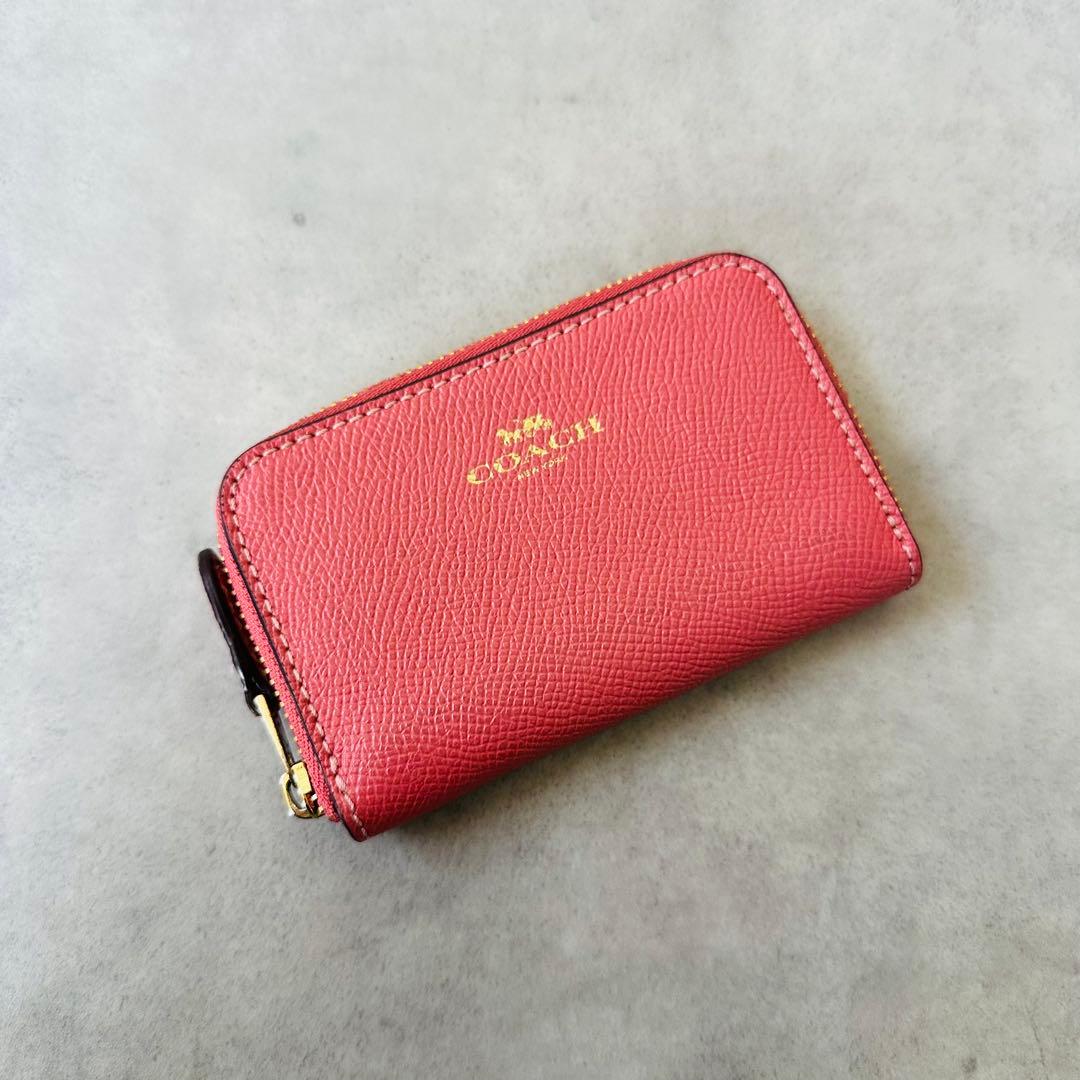 COACH クロスグレインレザー　ラウンドジップ　コインケース　ピンク 3