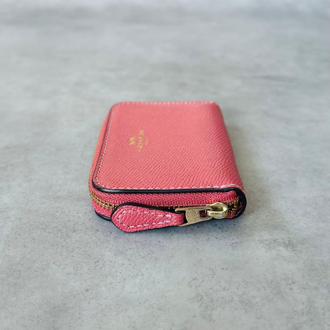 COACH クロスグレインレザー　ラウンドジップ　コインケース　ピンク 6
