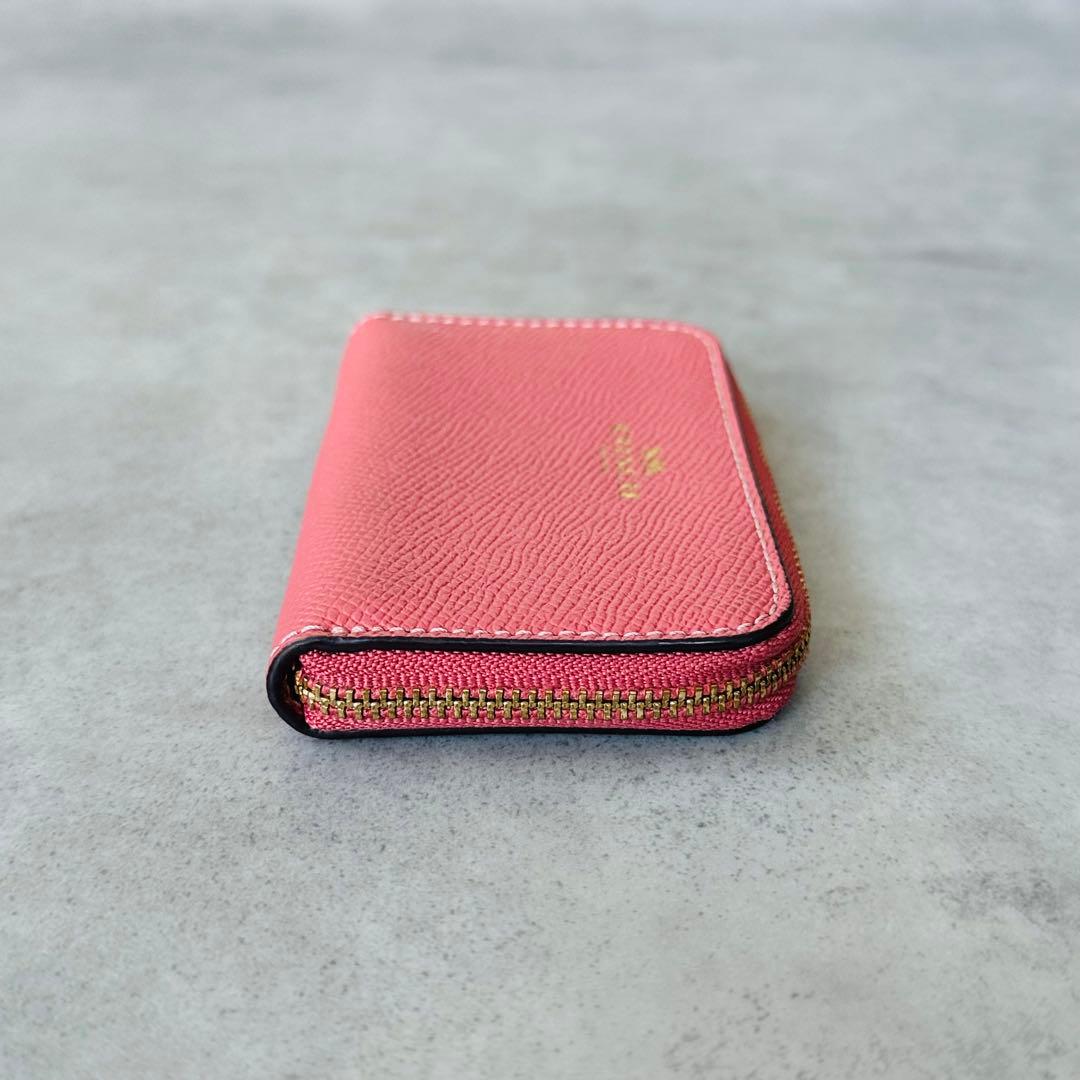 COACH クロスグレインレザー　ラウンドジップ　コインケース　ピンク 7