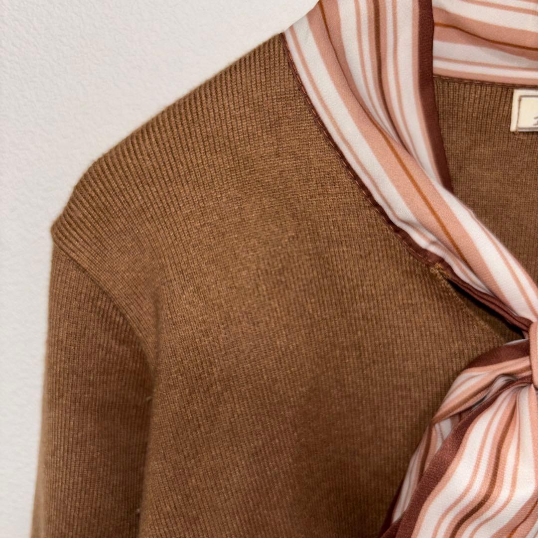 韓国ブランドリボン付きブラウンニットセーター Mダミーボタン d759 4