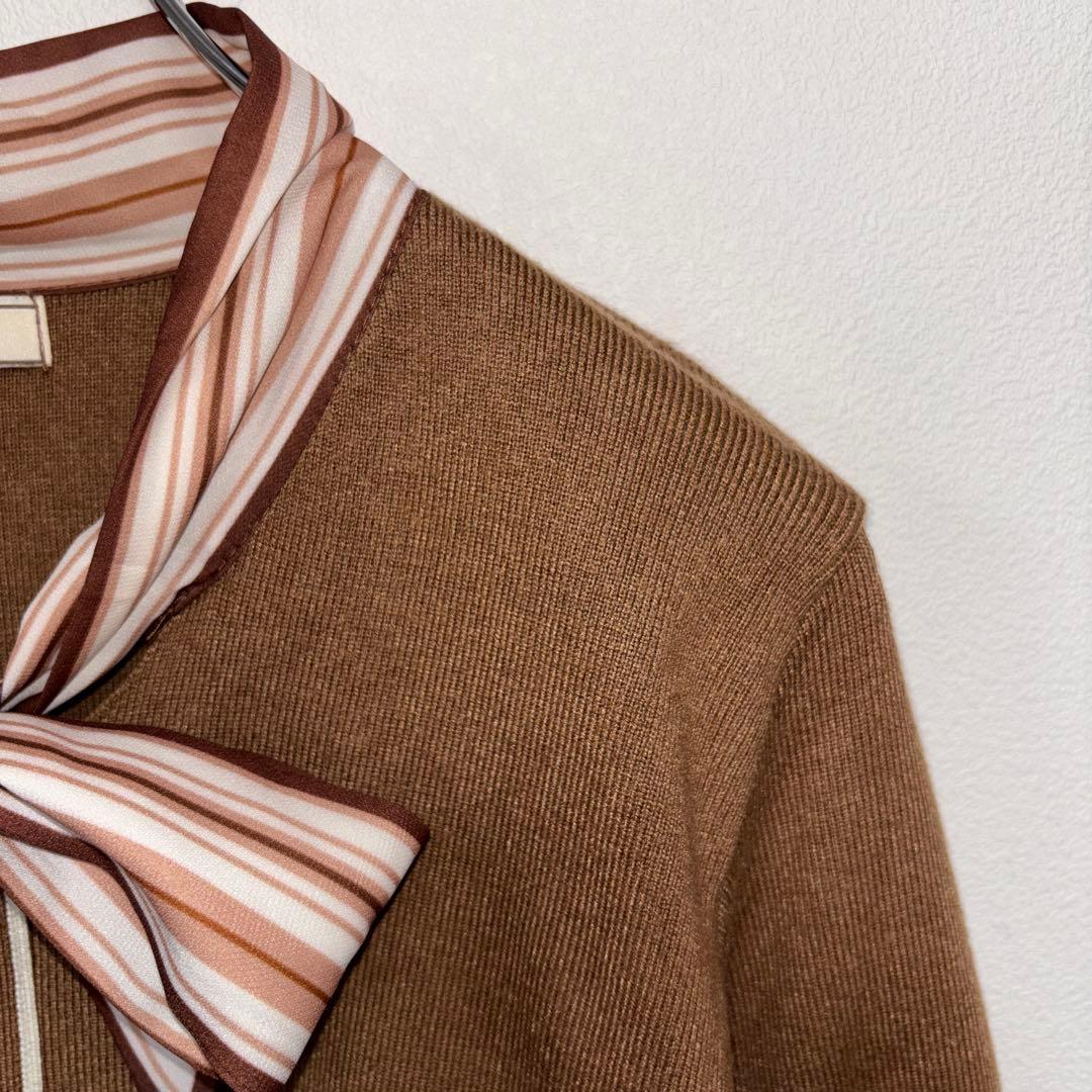 韓国ブランドリボン付きブラウンニットセーター Mダミーボタン d759 7