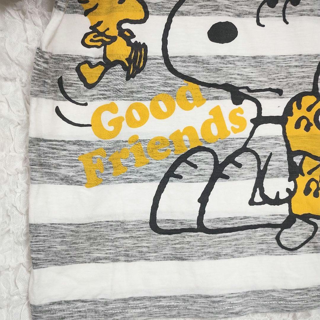 PEANUTS スヌーピー プリントストライプ 半袖Tシャツ S 白/グレー系 5