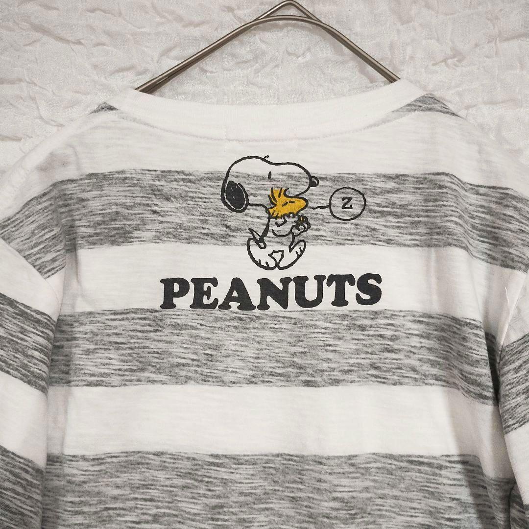PEANUTS スヌーピー プリントストライプ 半袖Tシャツ S 白/グレー系 6