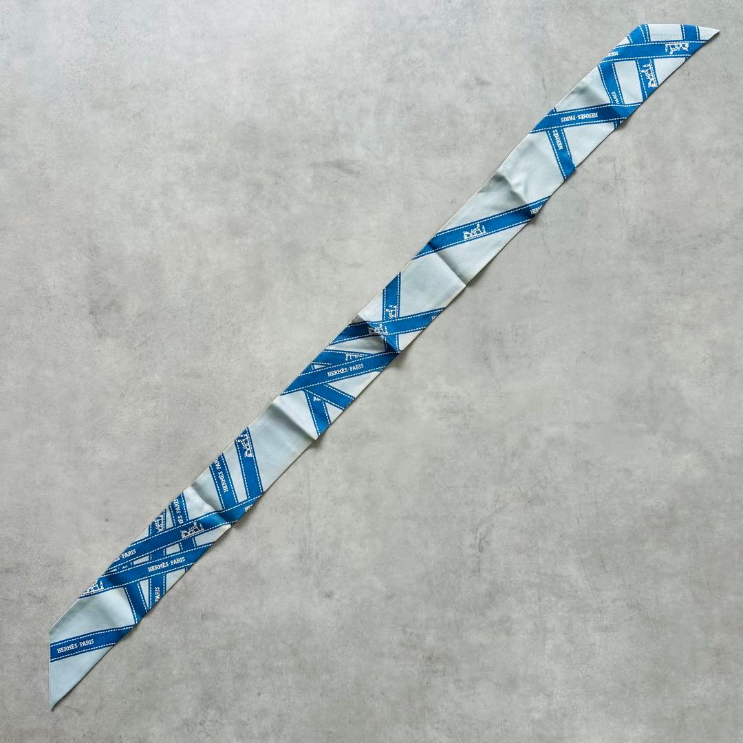 HERMES ツイリー ボルデュック リボン シルク ブルー ライトブルー 2