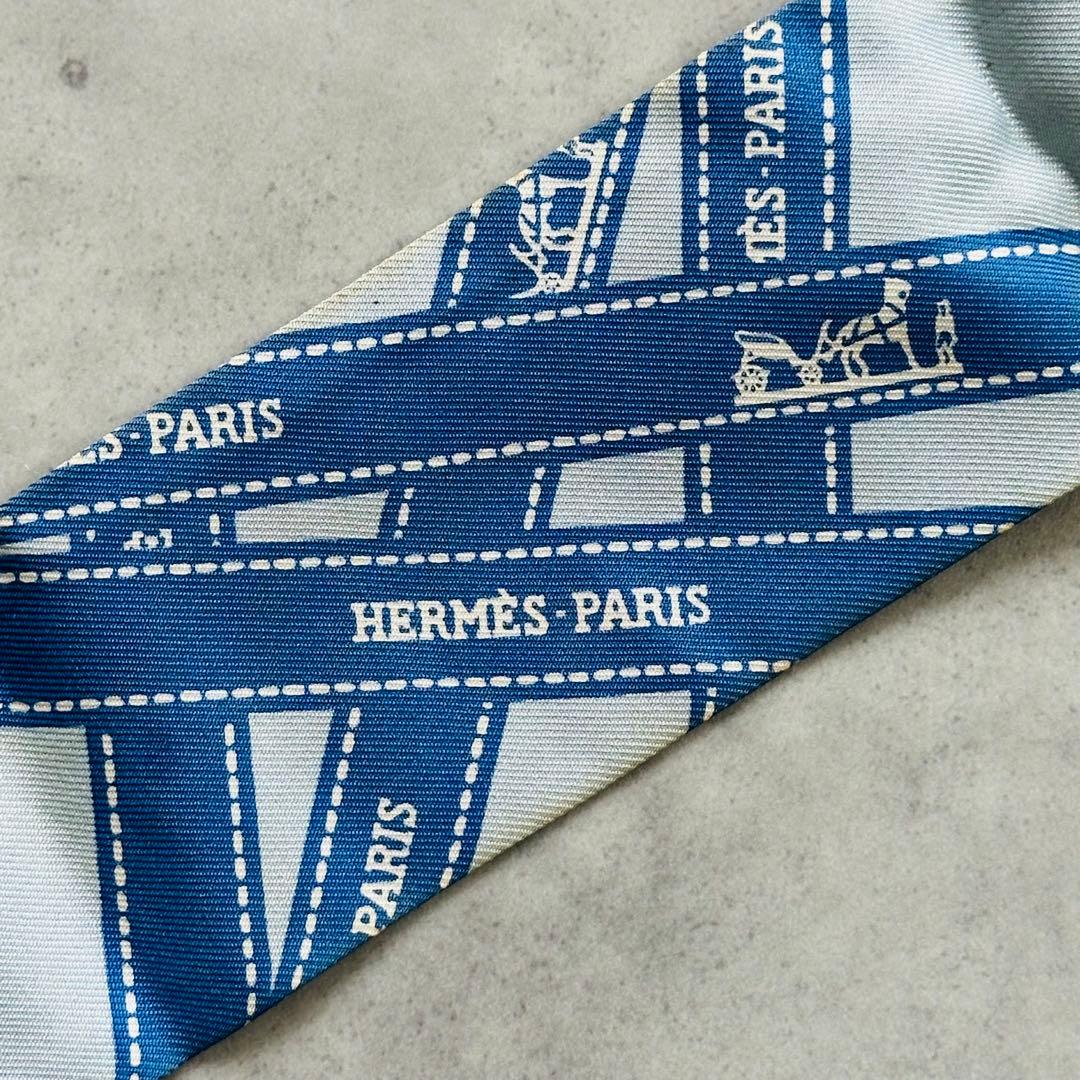 HERMES ツイリー ボルデュック リボン シルク ブルー ライトブルー 3