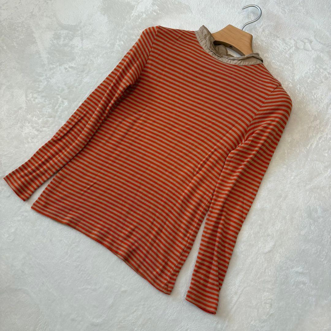 .キューブシュガー ボーダー　カットソー 長袖　フリルネック オレンジ M 2