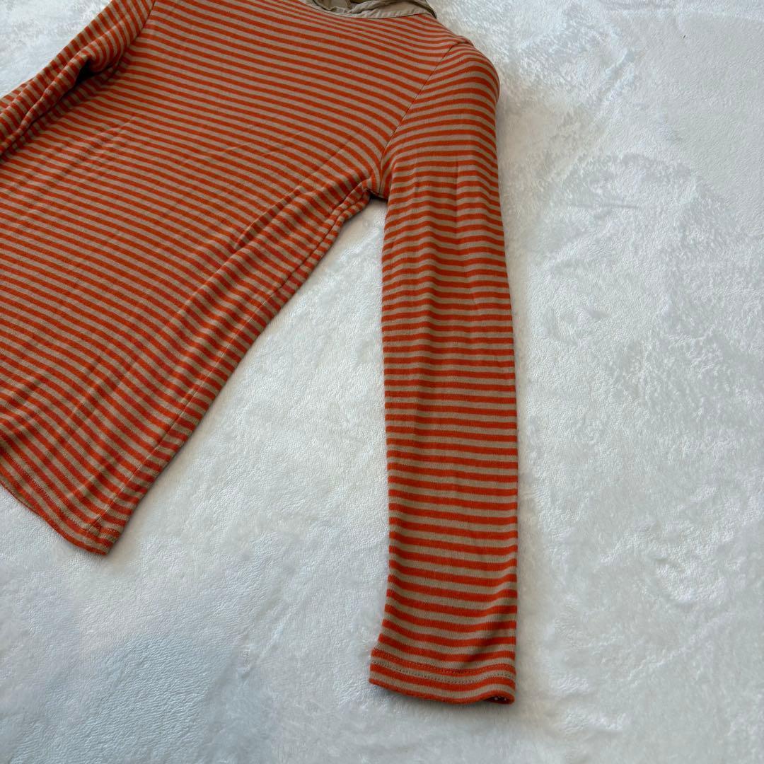 .キューブシュガー ボーダー　カットソー 長袖　フリルネック オレンジ M 3