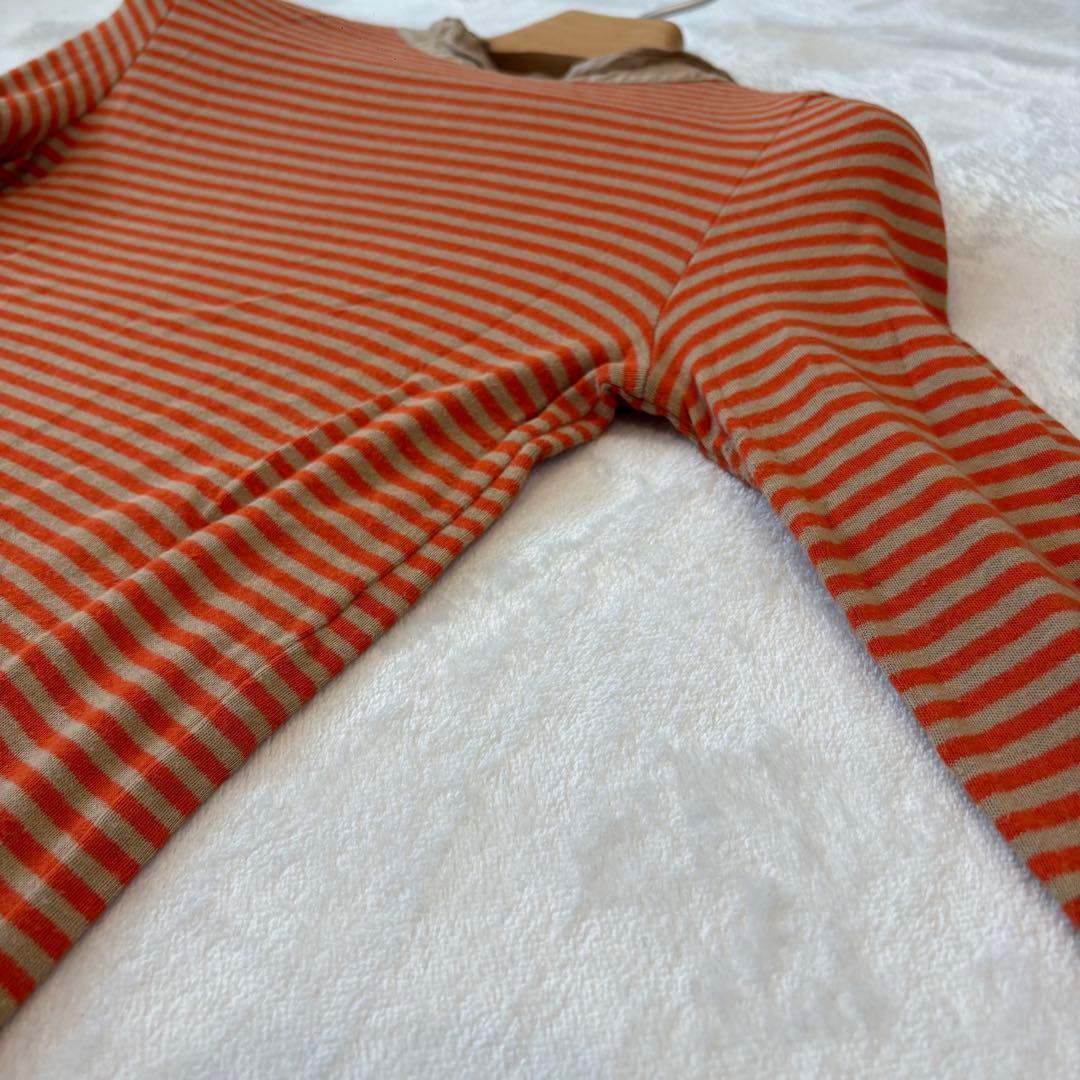 .キューブシュガー ボーダー　カットソー 長袖　フリルネック オレンジ M 4