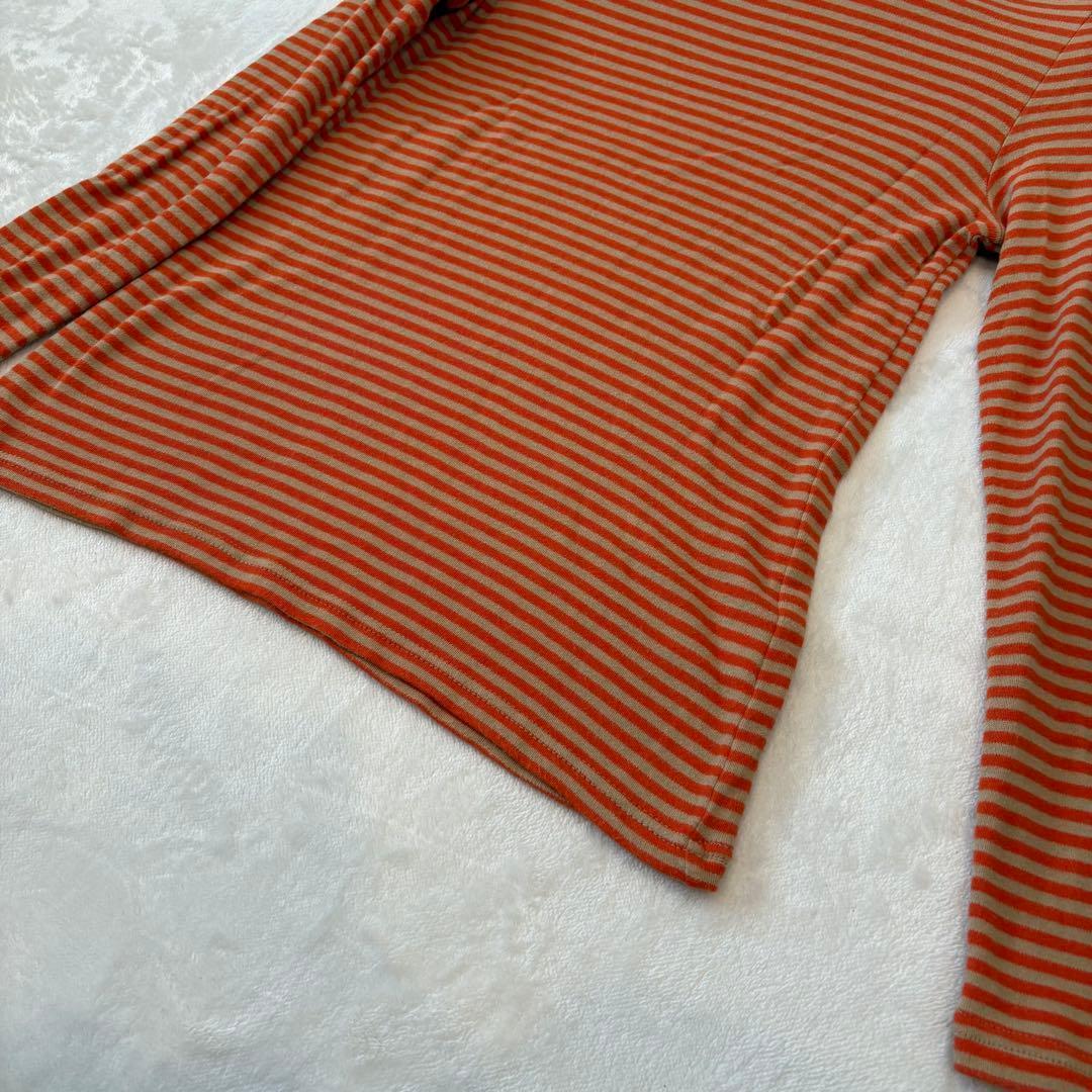 .キューブシュガー ボーダー　カットソー 長袖　フリルネック オレンジ M 5