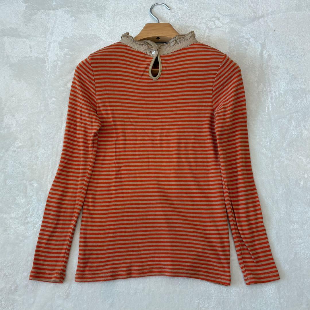 .キューブシュガー ボーダー　カットソー 長袖　フリルネック オレンジ M 7