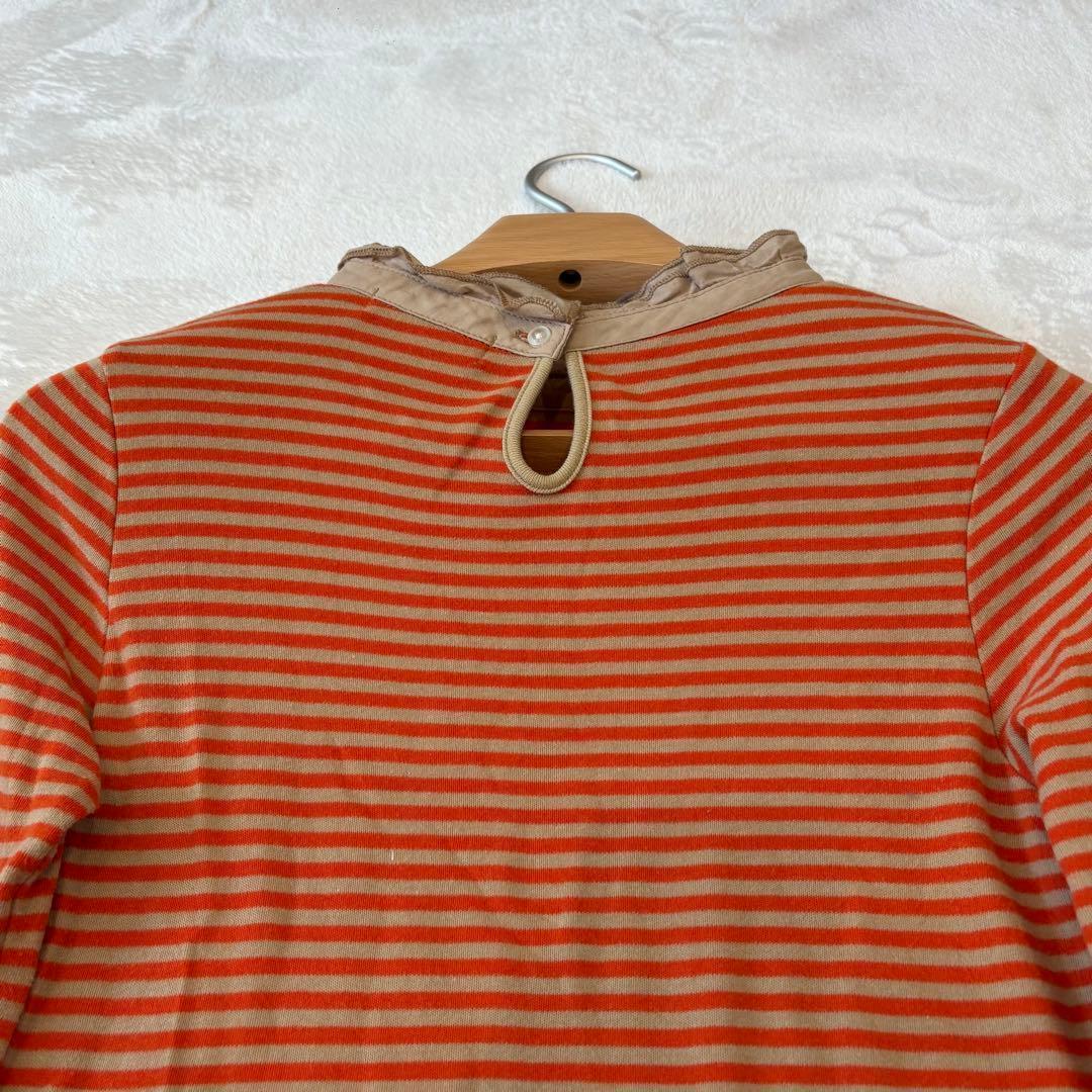 .キューブシュガー ボーダー　カットソー 長袖　フリルネック オレンジ M 8