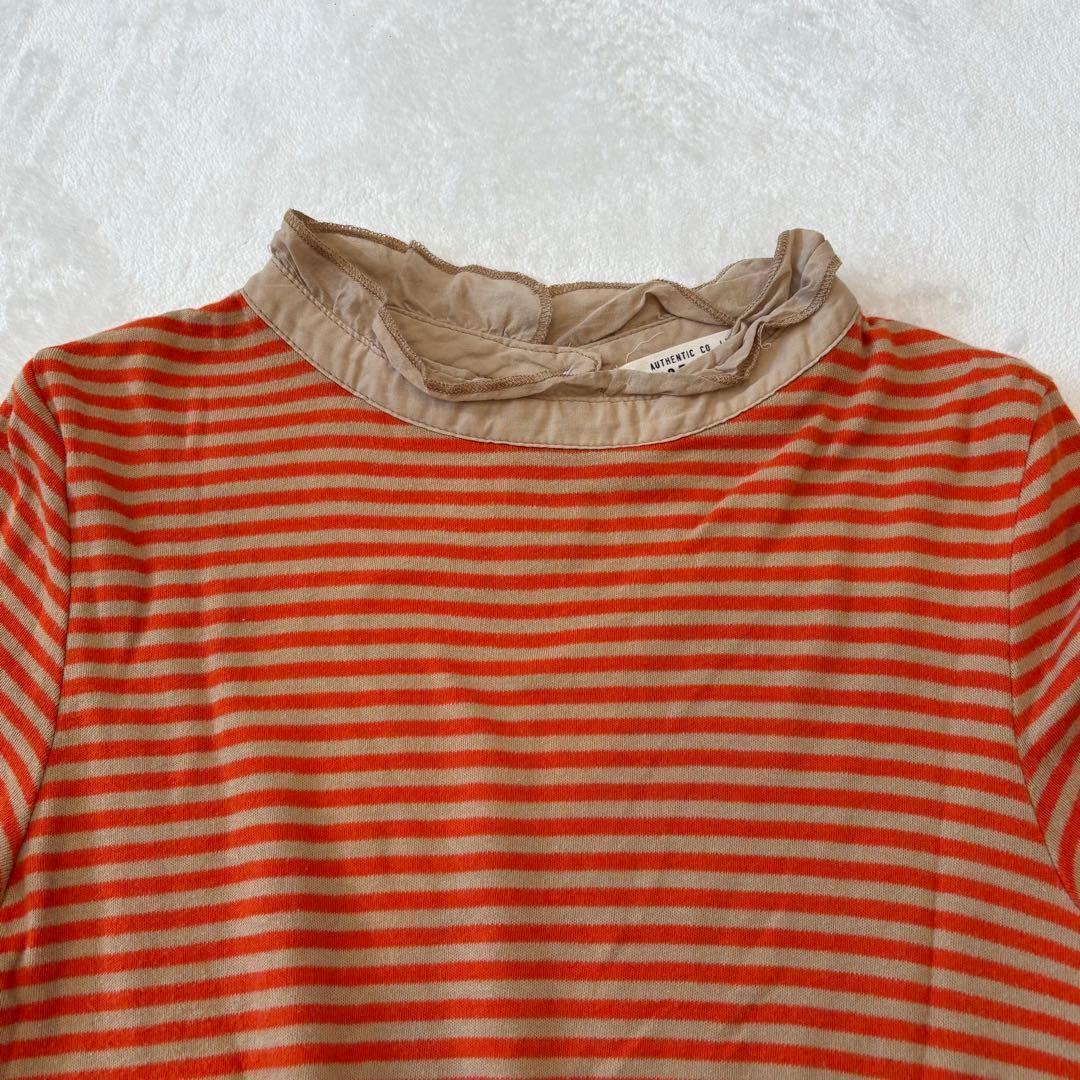 .キューブシュガー ボーダー　カットソー 長袖　フリルネック オレンジ M 9