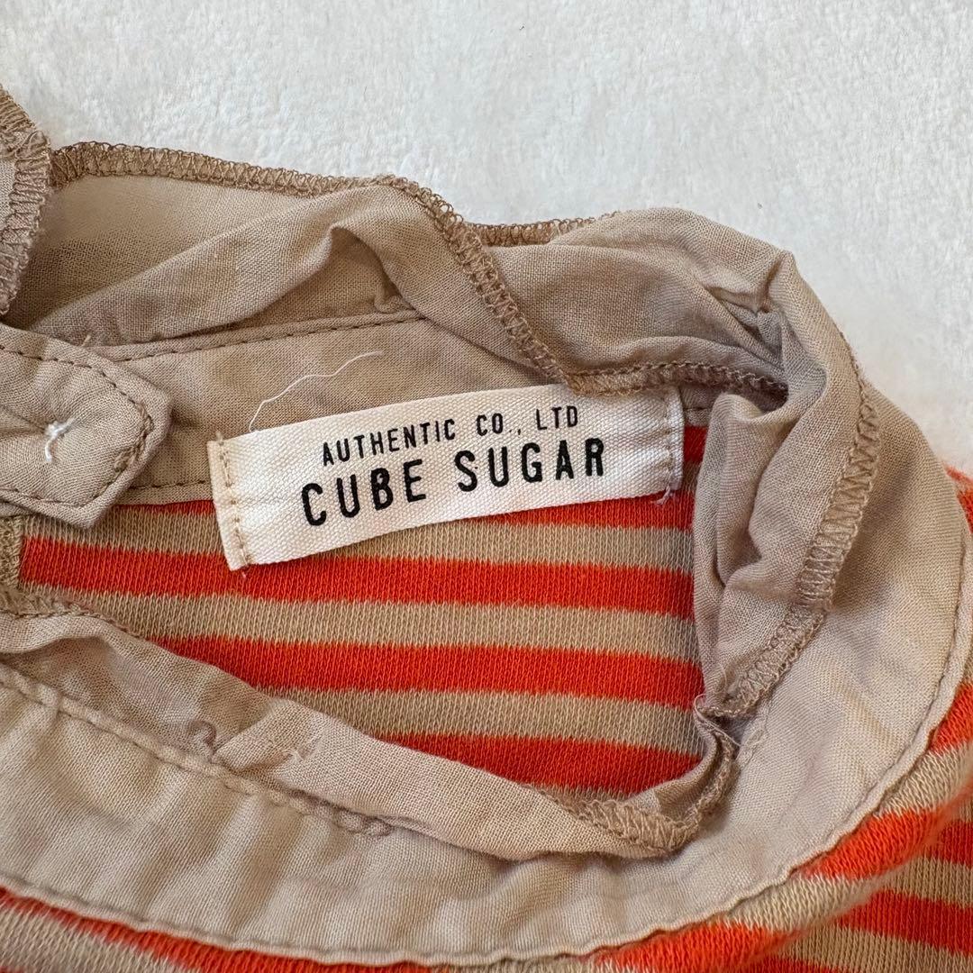 .キューブシュガー ボーダー　カットソー 長袖　フリルネック オレンジ M 10