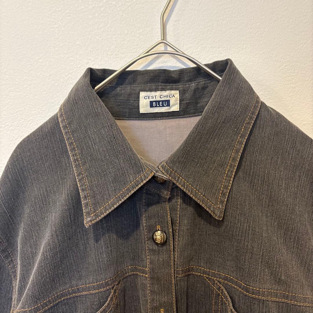 セシカブルー デニムジャケット　シャツ　長袖 ステッチ カジュアル グレー M 2