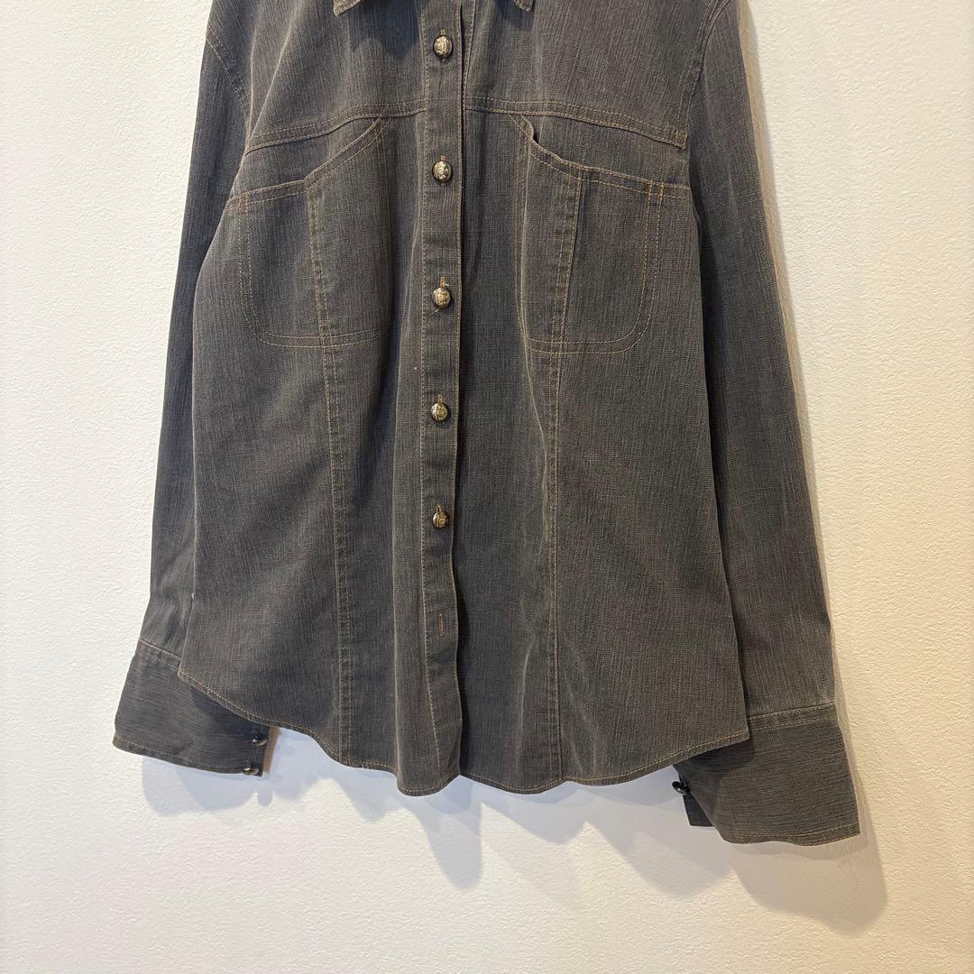 セシカブルー デニムジャケット　シャツ　長袖 ステッチ カジュアル グレー M 3