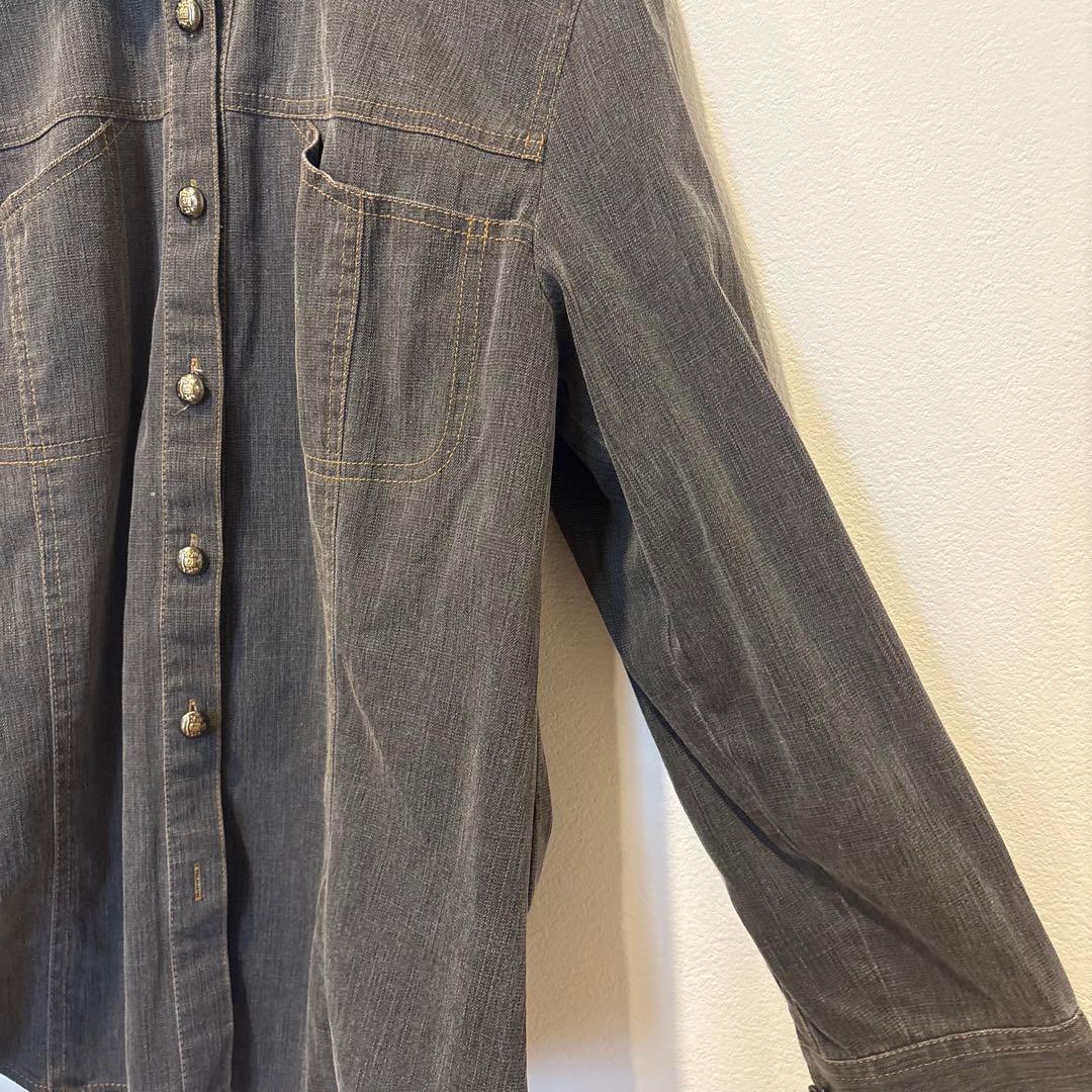 セシカブルー デニムジャケット　シャツ　長袖 ステッチ カジュアル グレー M 5